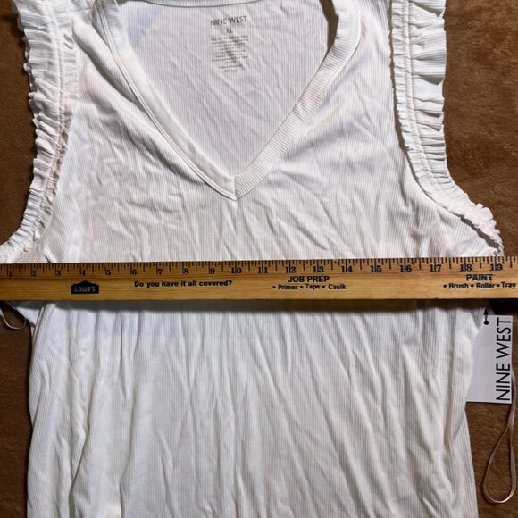 NWT Nine West Women XL White Knight Ribbed Tank Top‎ Sleeveless Ruffle (O) - Picture 4 of 5